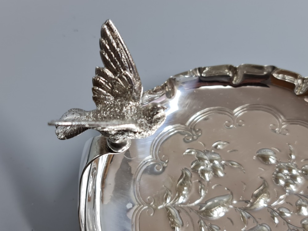 Exceptional Pr Silver Plated Art Nouveau Serving Dishes with Bird Handles c1900 View III