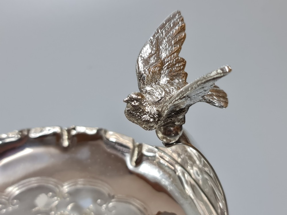 Exceptional Pr Silver Plated Art Nouveau Serving Dishes with Bird Handles c1900 View X