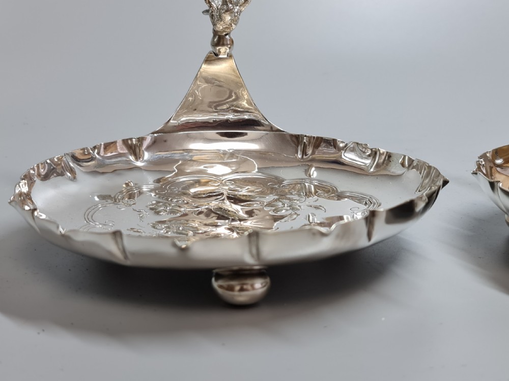 Exceptional Pr Silver Plated Art Nouveau Serving Dishes with Bird Handles c1900 View XVII