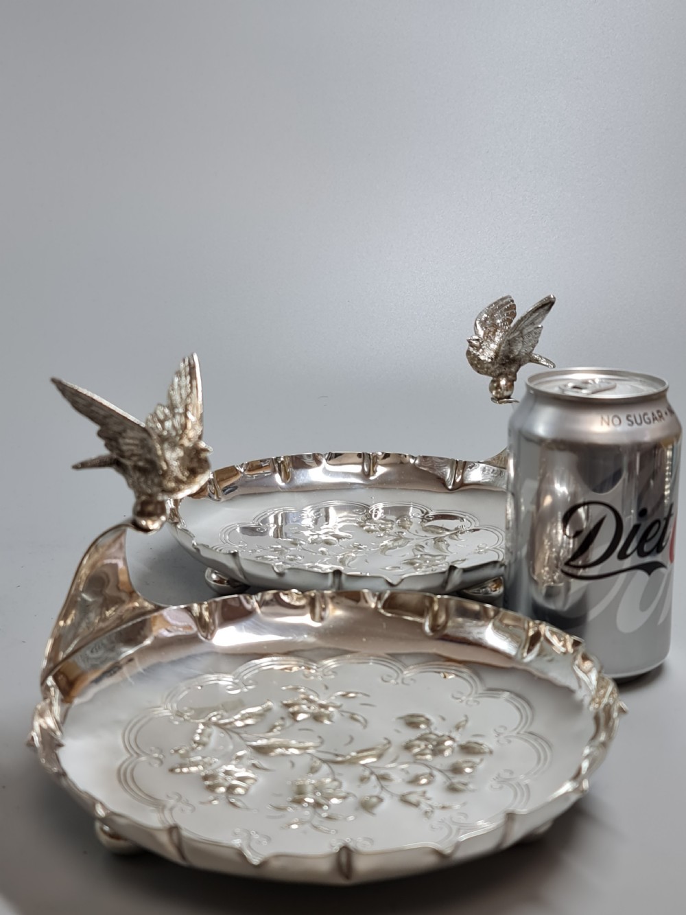 Exceptional Pr Silver Plated Art Nouveau Serving Dishes with Bird Handles c1900 View XIX