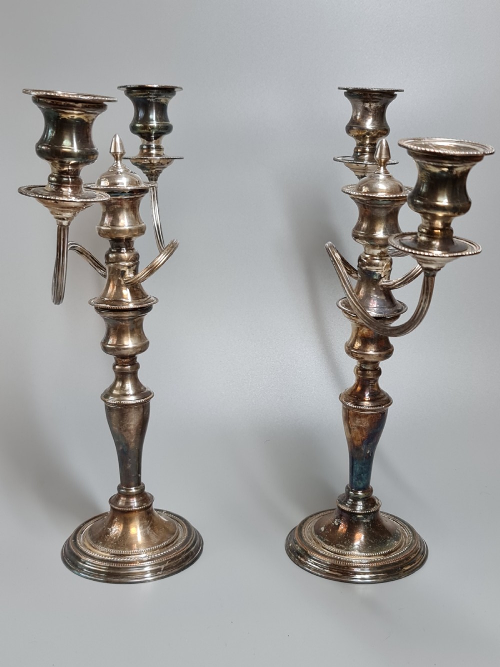 Fine Quality Pr Silver 0n Copper Candelabra c1940s View II