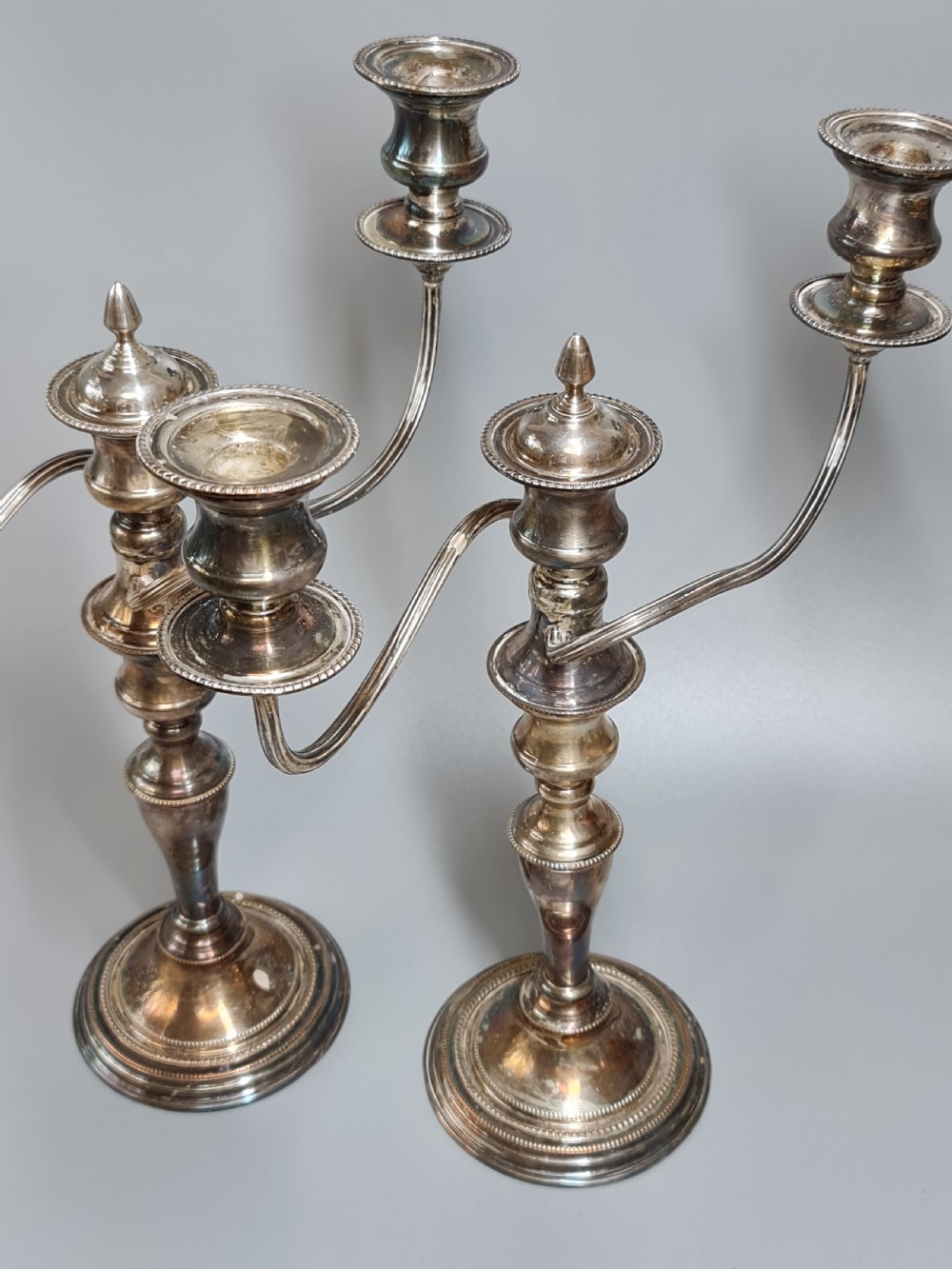Fine Quality Pr Silver 0n Copper Candelabra c1940s View III
