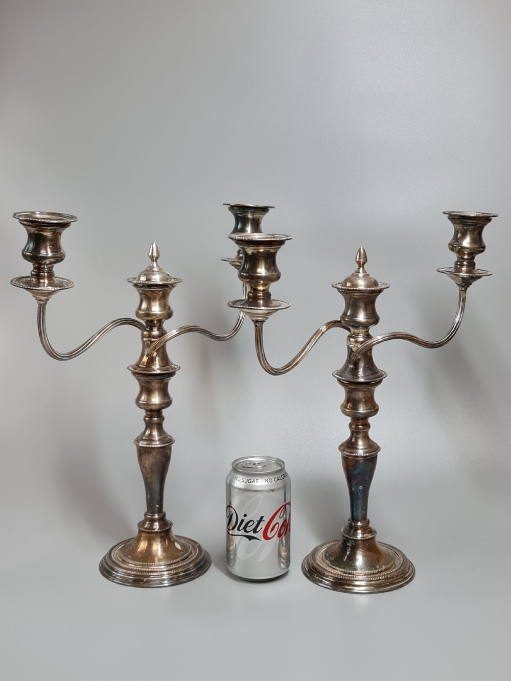 Fine Quality Pr Silver 0n Copper Candelabra c1940s View V