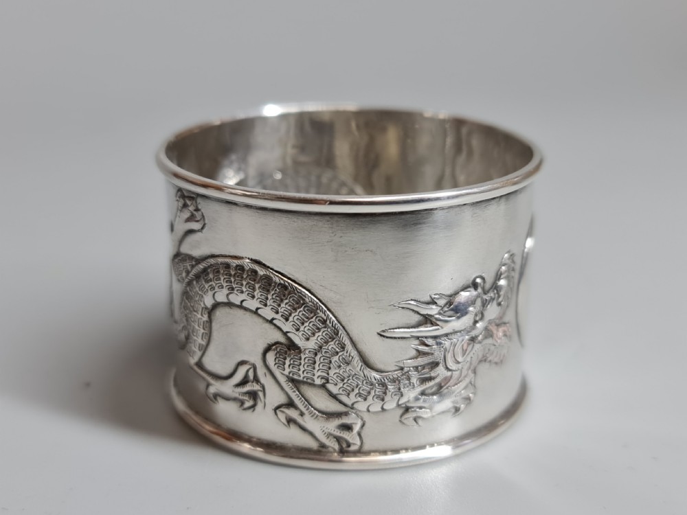 Antique Chinese export solid silver napkin ring. Signed WC 90 View IX