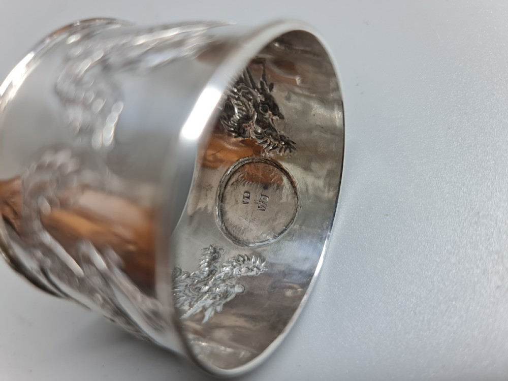 Antique Chinese export solid silver napkin ring. Signed WC 90 View X