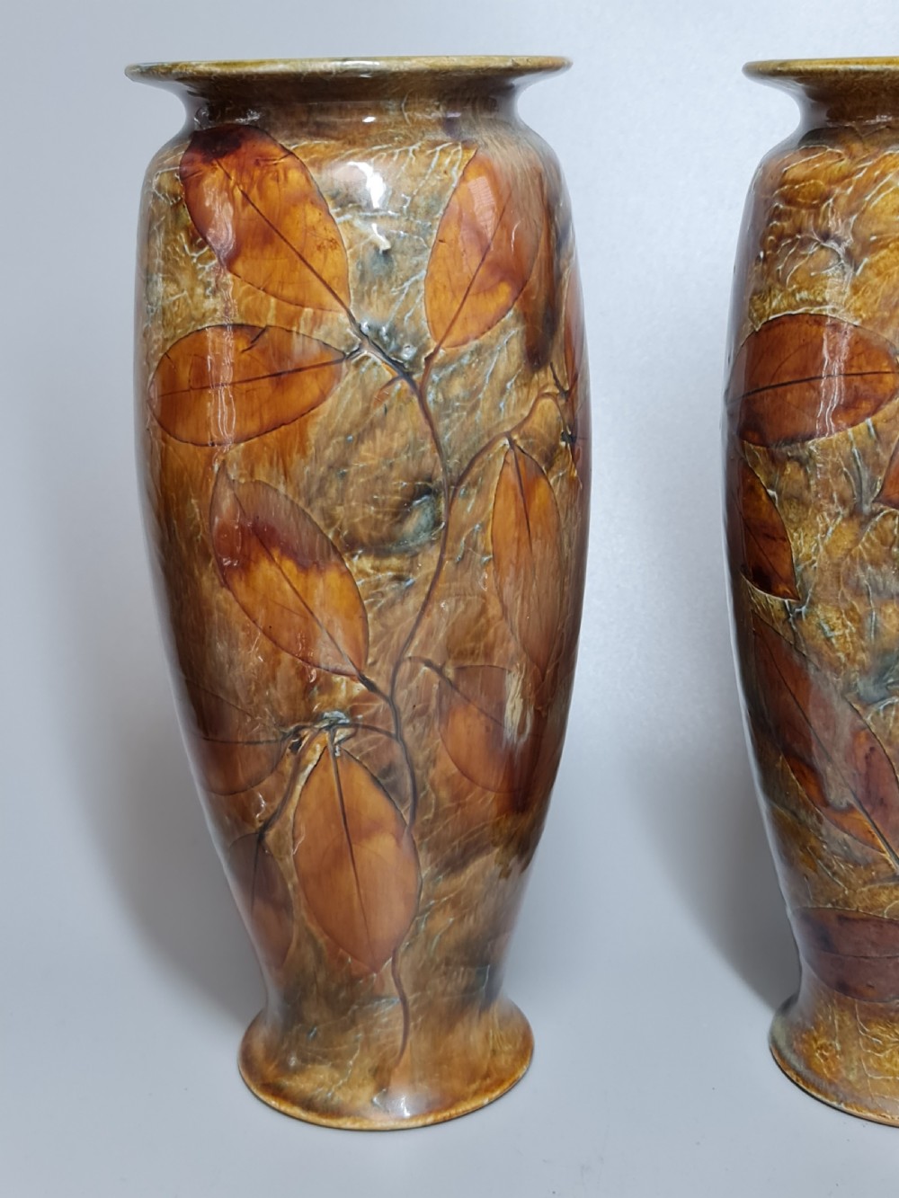 Large Autumnal Pair of Doulton Vases View II