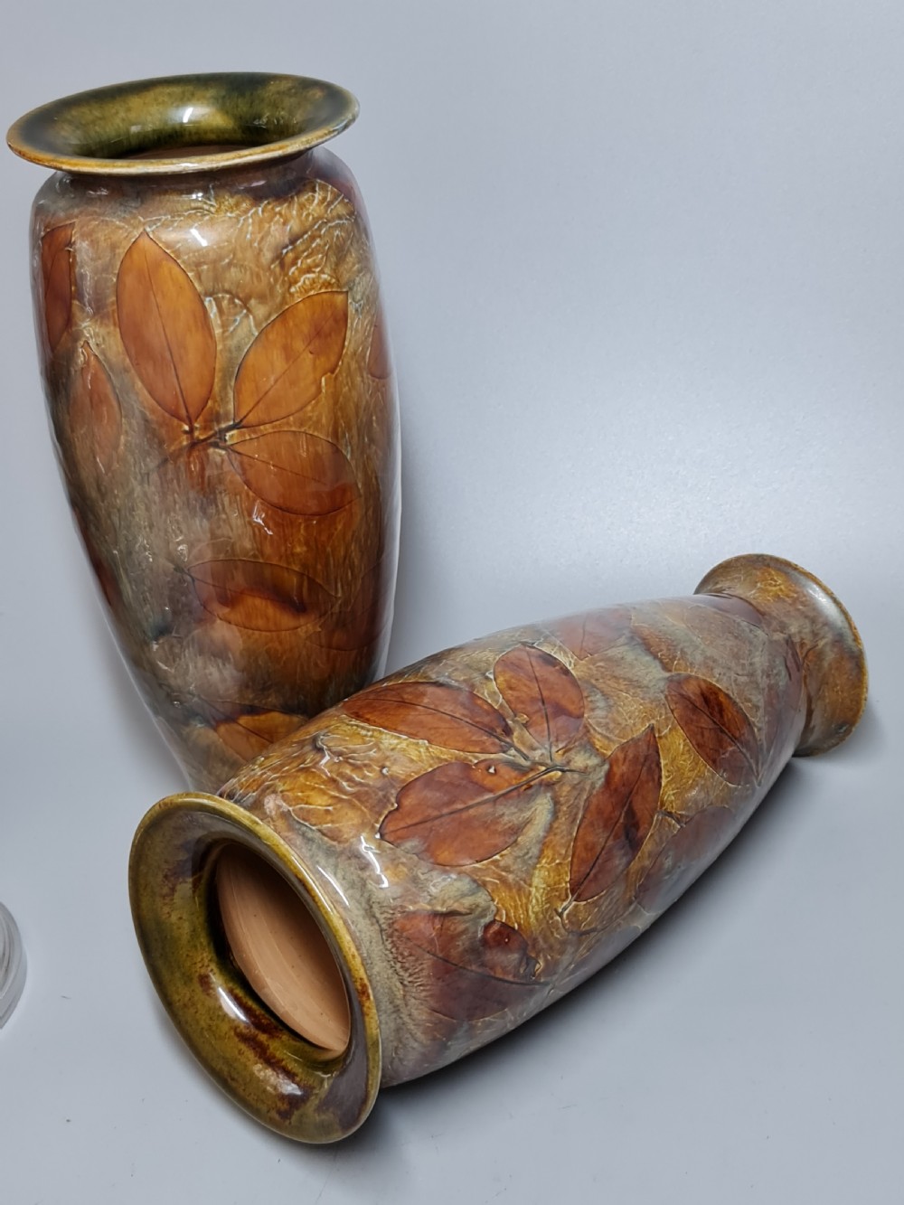 Large Autumnal Pair of Doulton Vases View IV