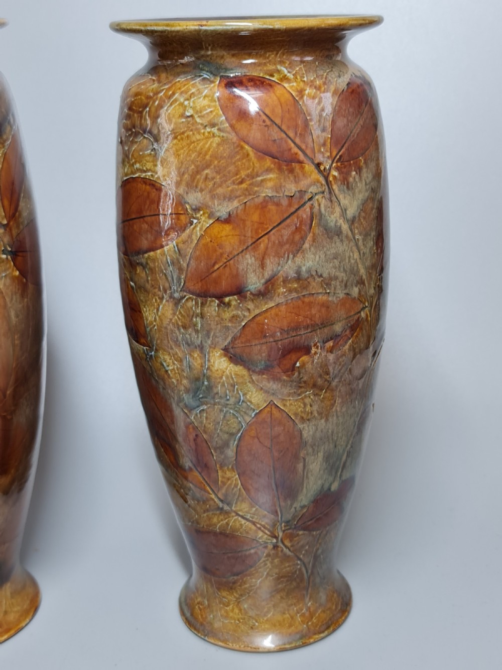 Large Autumnal Pair of Doulton Vases View X