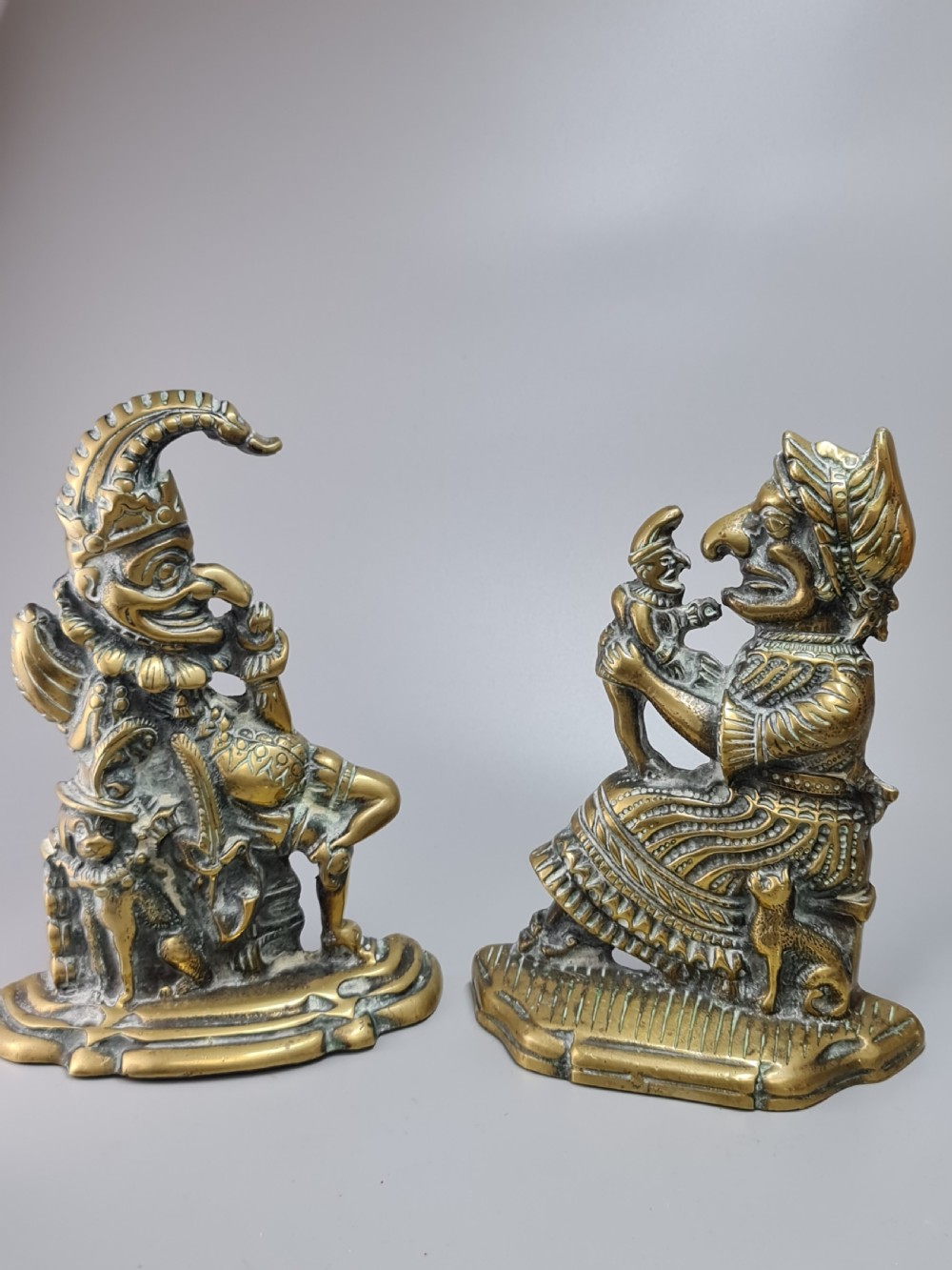 Fine Large 19thc Punch & Judy Brass Door Stops 28cm