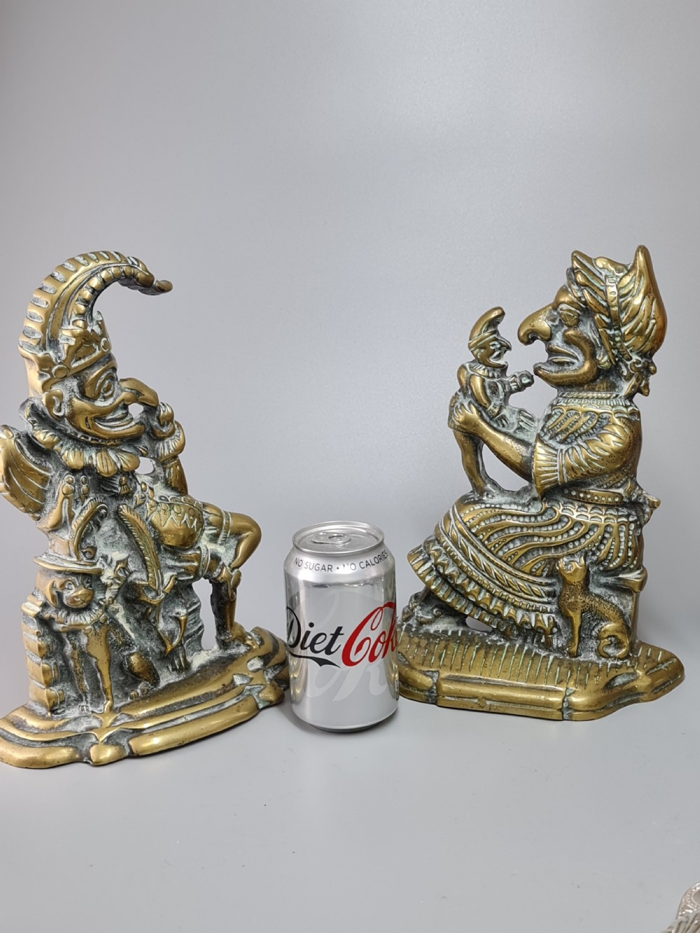 Fine Large 19thc Punch & Judy Brass Door Stops 28cm View III
