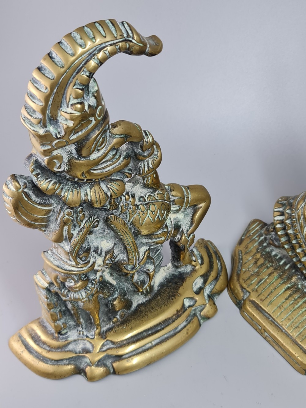 Fine Large 19thc Punch & Judy Brass Door Stops 28cm View V