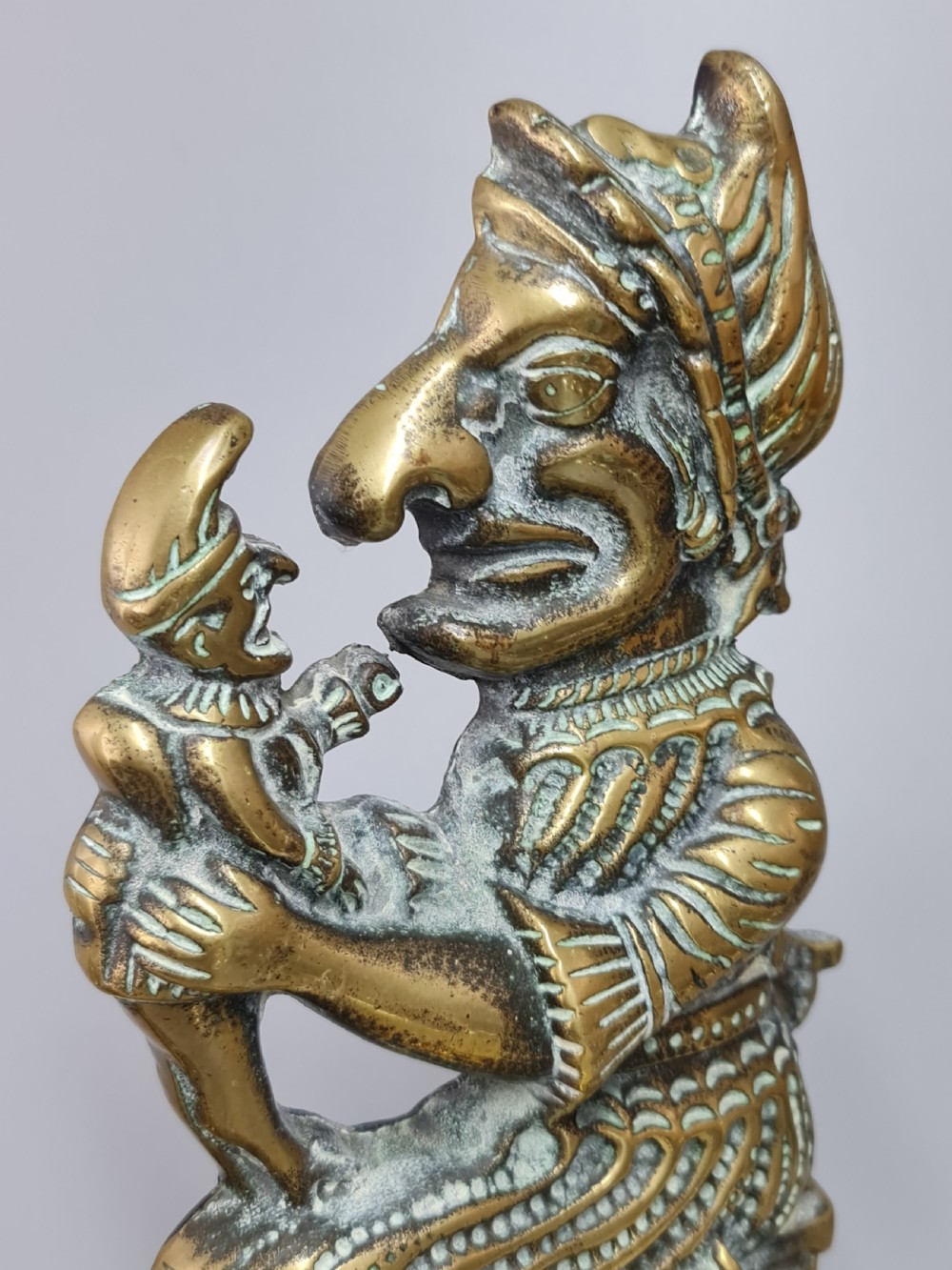 Fine Large 19thc Punch & Judy Brass Door Stops 28cm View IX