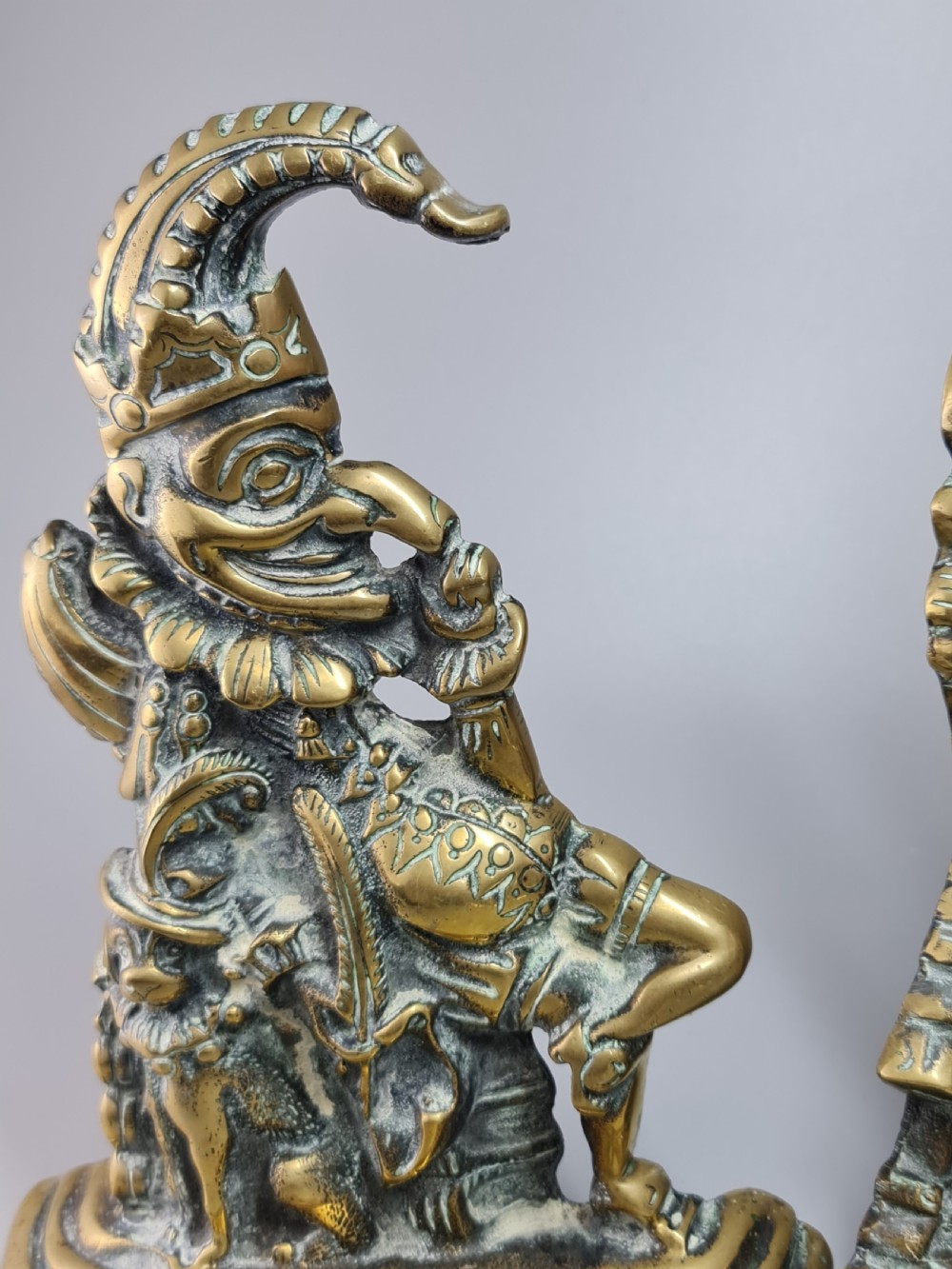 Fine Large 19thc Punch & Judy Brass Door Stops 28cm View X