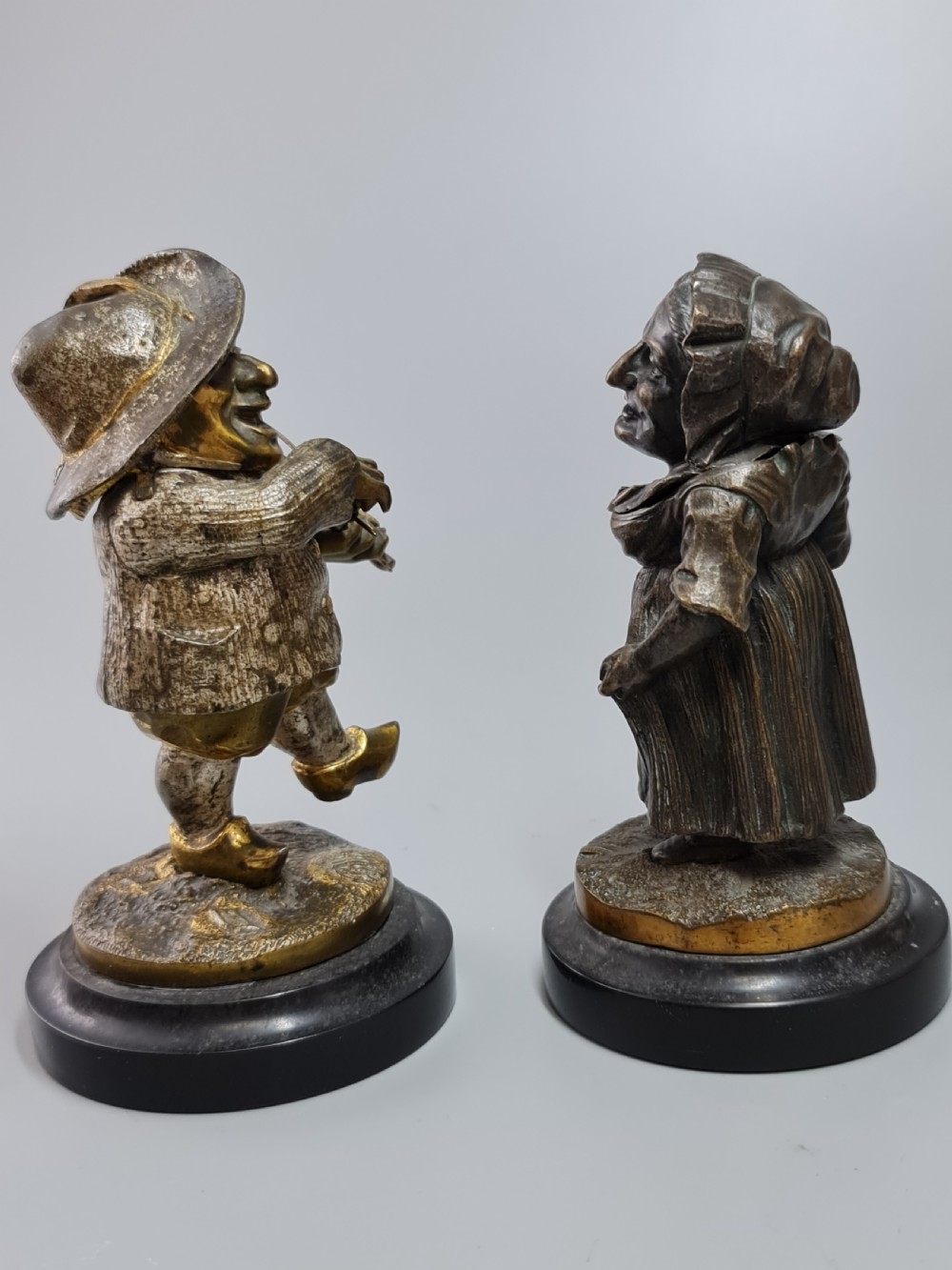 Charming Pair of 19thc European Bronze Figures of Mansion Dwarves View II