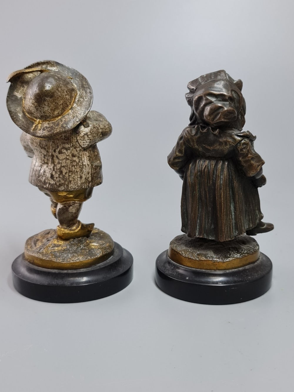 Charming Pair of 19thc European Bronze Figures of Mansion Dwarves View III