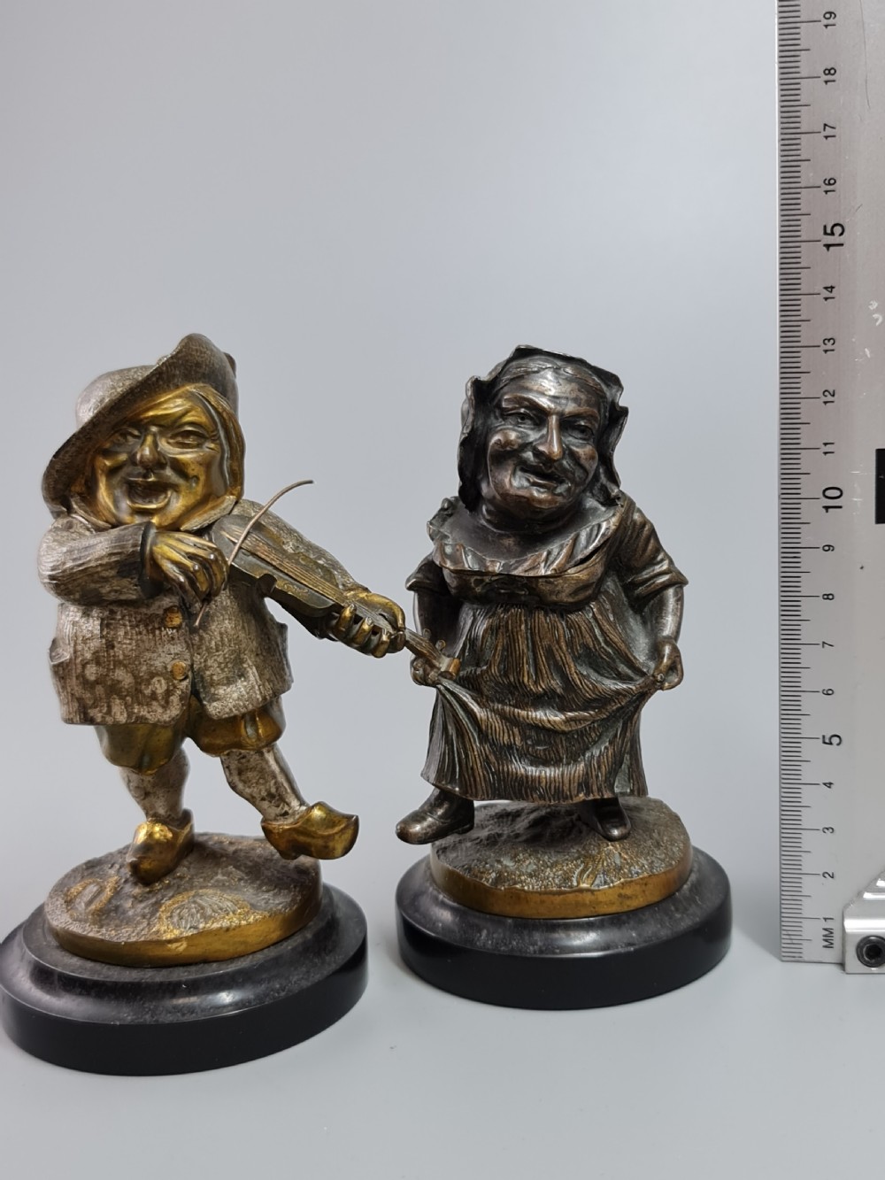 Charming Pair of 19thc European Bronze Figures of Mansion Dwarves View XI
