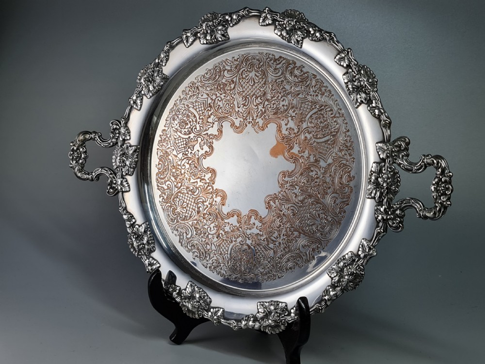 Beautiful Silver Plate on Copper Drinks Serving Tray c1920 View V