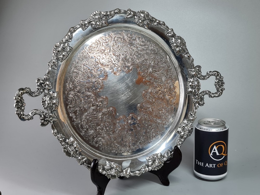 Beautiful Silver Plate on Copper Drinks Serving Tray c1920 View VI