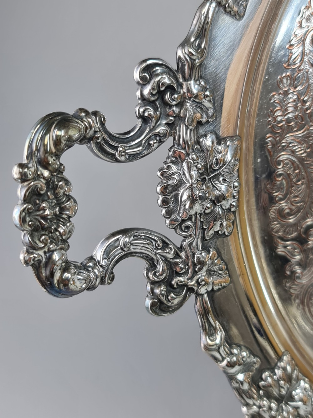 Beautiful Silver Plate on Copper Drinks Serving Tray c1920 View VII