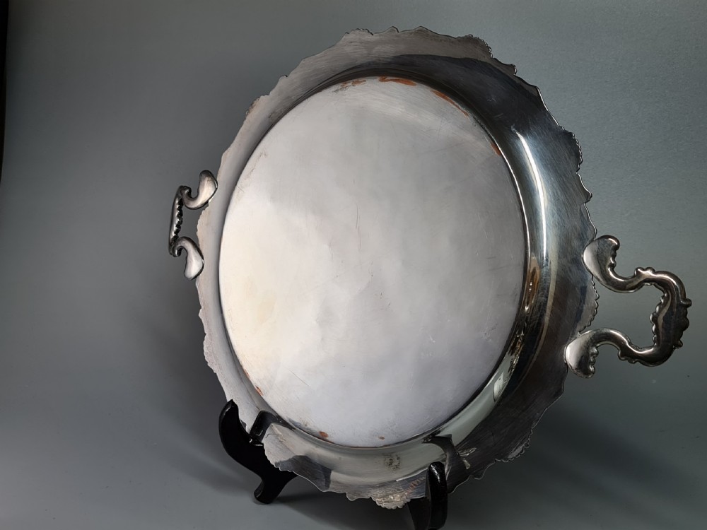 Beautiful Silver Plate on Copper Drinks Serving Tray c1920 View IX