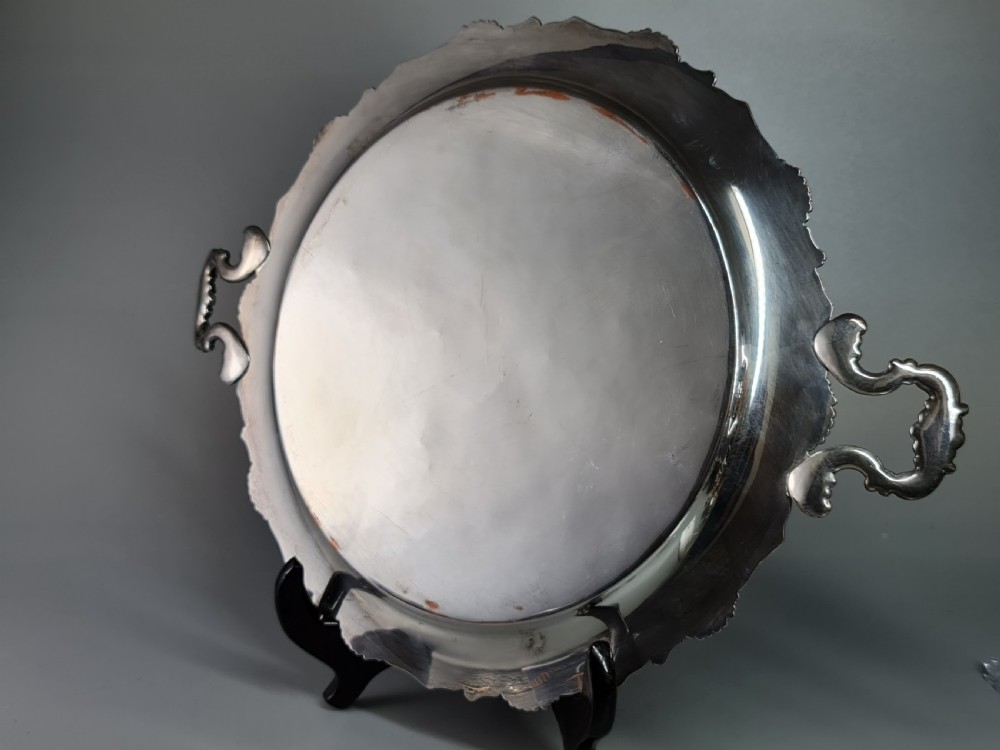 Beautiful Silver Plate on Copper Drinks Serving Tray c1920 View X