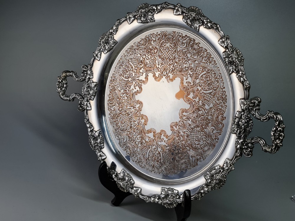 Beautiful Silver Plate on Copper Drinks Serving Tray c1920 View XI