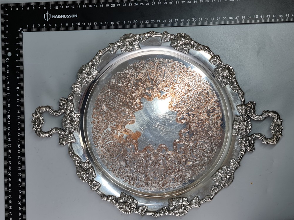 Beautiful Silver Plate on Copper Drinks Serving Tray c1920 View XII