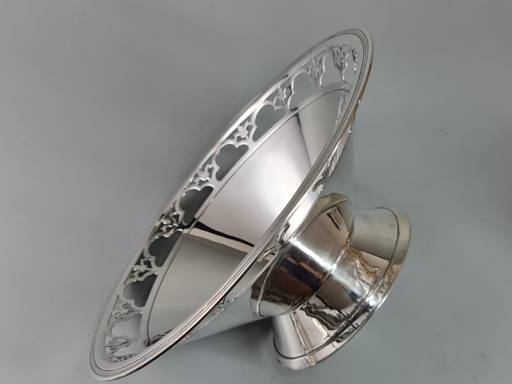 Stylish Large Art Deco HM Silver Fretted Conical Fruit Basket Sheffield 1938 View IV