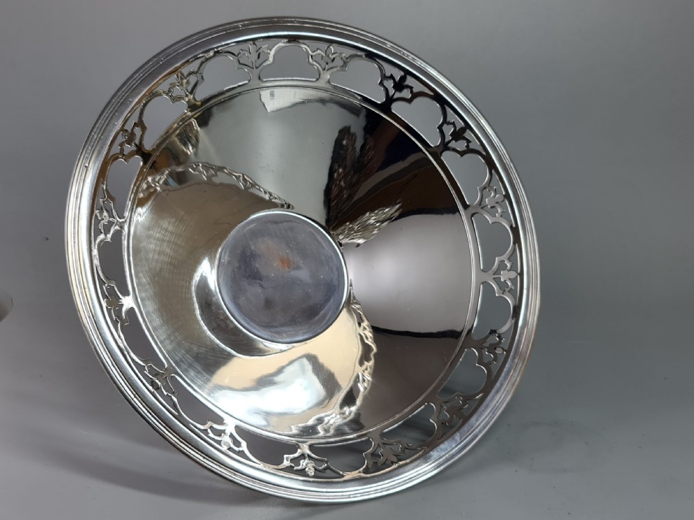 Stylish Large Art Deco HM Silver Fretted Conical Fruit Basket Sheffield 1938 View V