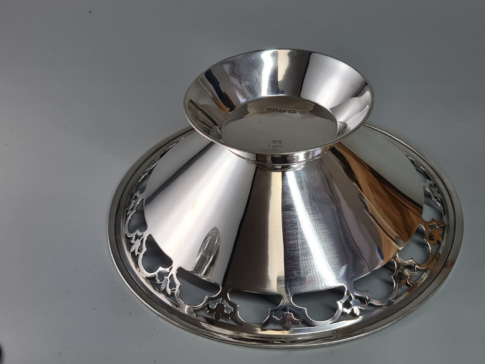 Stylish Large Art Deco HM Silver Fretted Conical Fruit Basket Sheffield 1938 View VI