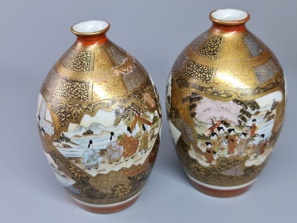 Super Quality 19thc Pair Kutani Painted Vases View VII