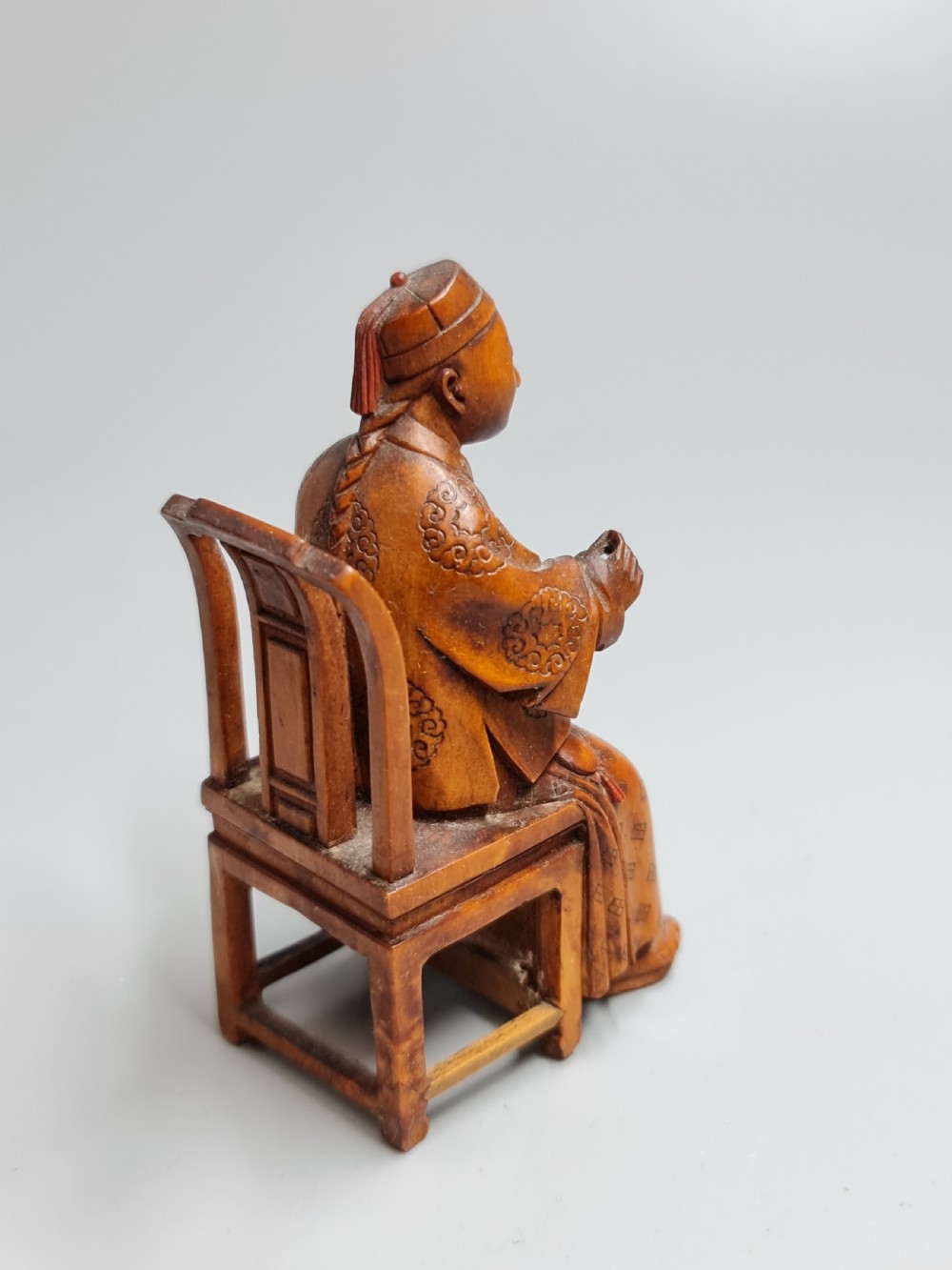 Very Finely Carved Oriental Wooden Figure of a Seated man on a Chair c1900 View II