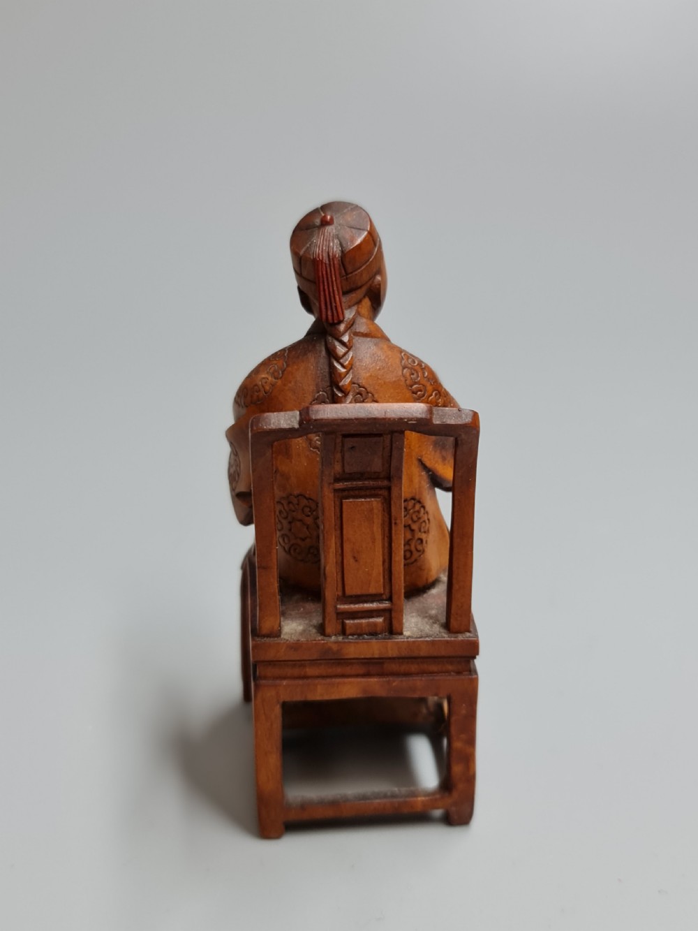 Very Finely Carved Oriental Wooden Figure of a Seated man on a Chair c1900 View III