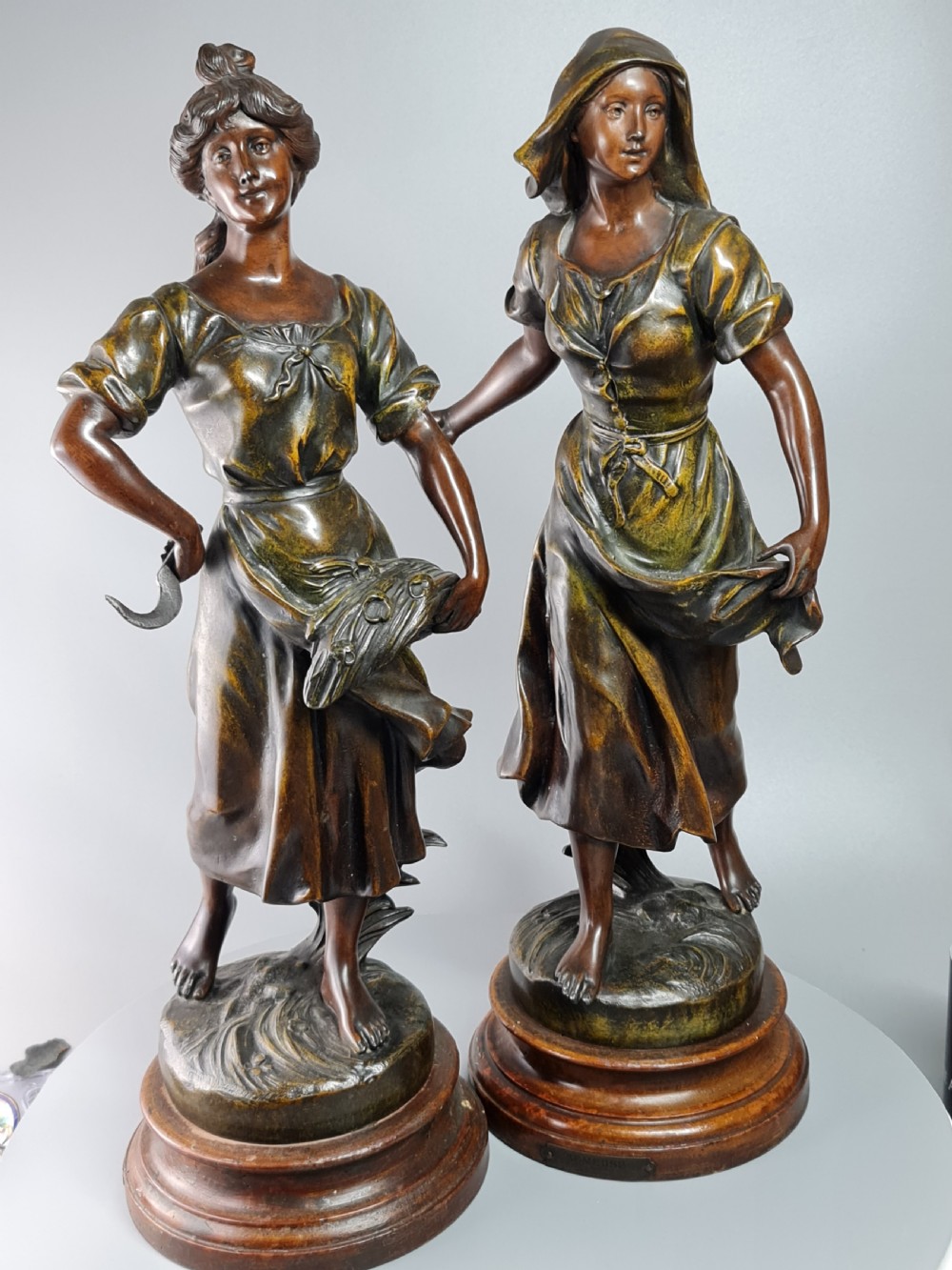 Pair of Large Bronzed Spelter Figures Depicting Spring and Autumn After Sylvain Kinsburger (1855-1935)
