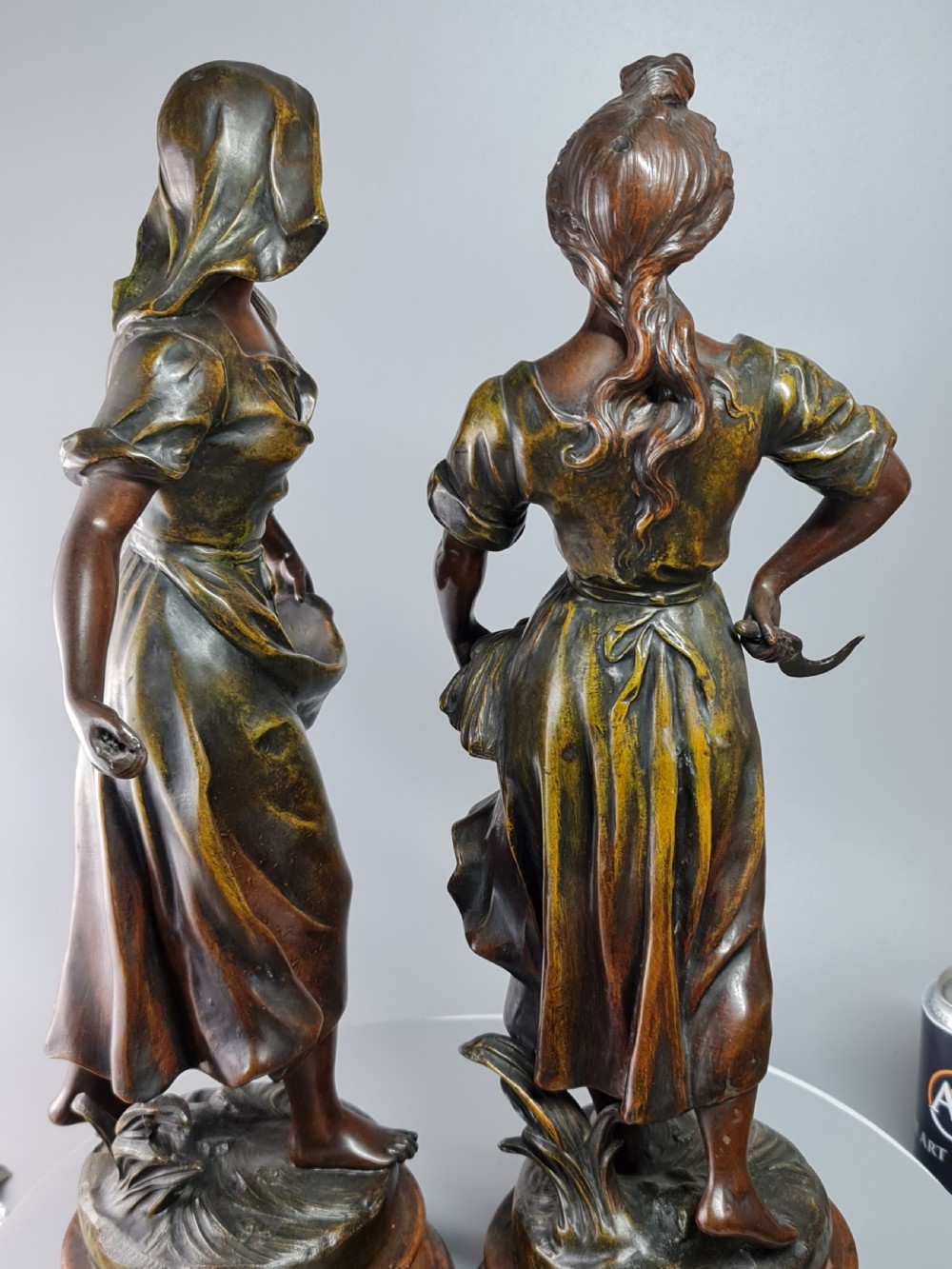 Pair of Large Bronzed Spelter Figures Depicting Spring and Autumn After Sylvain Kinsburger (1855-1935) View V