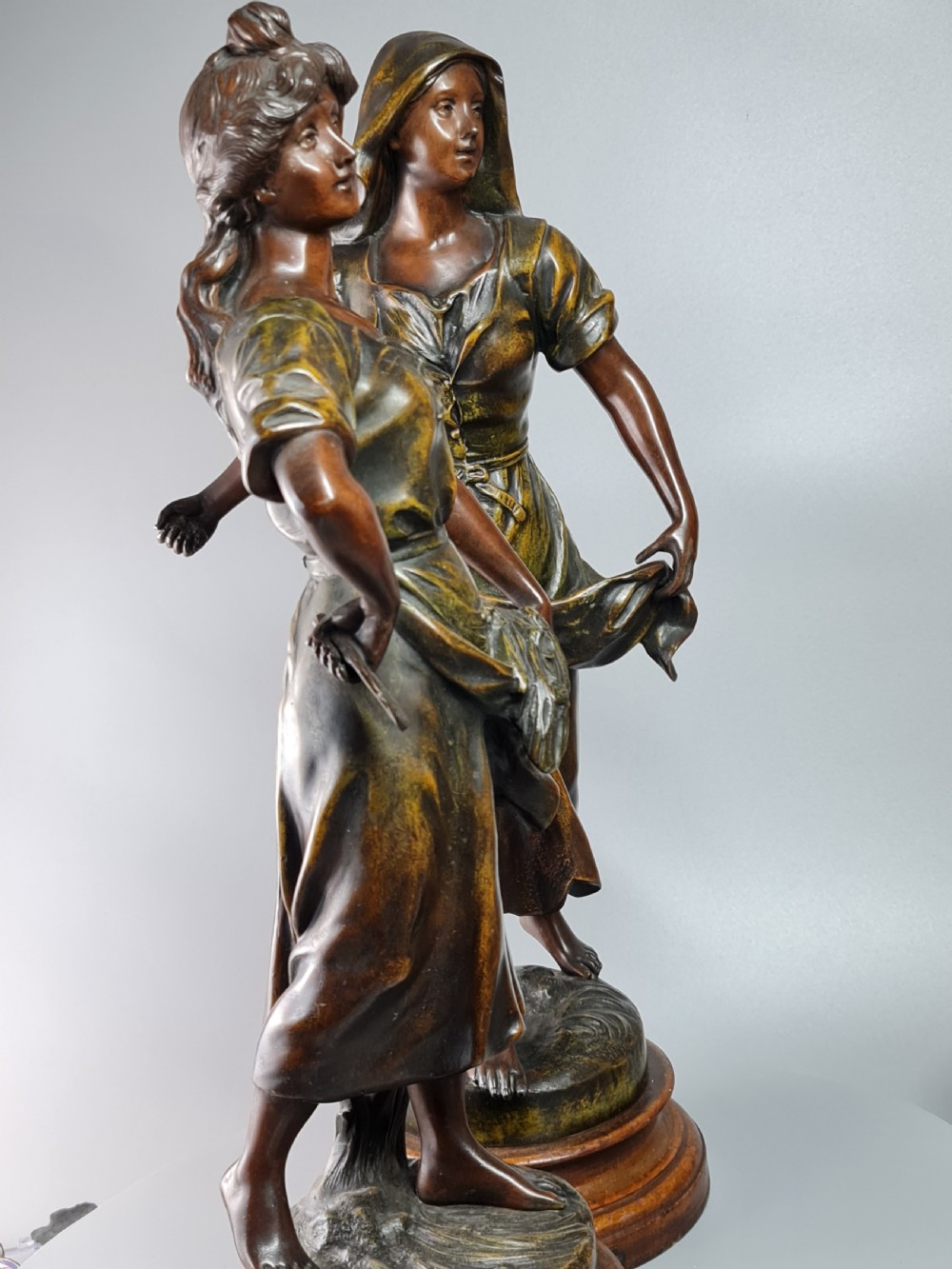 Pair of Large Bronzed Spelter Figures Depicting Spring and Autumn After Sylvain Kinsburger (1855-1935) View VIII