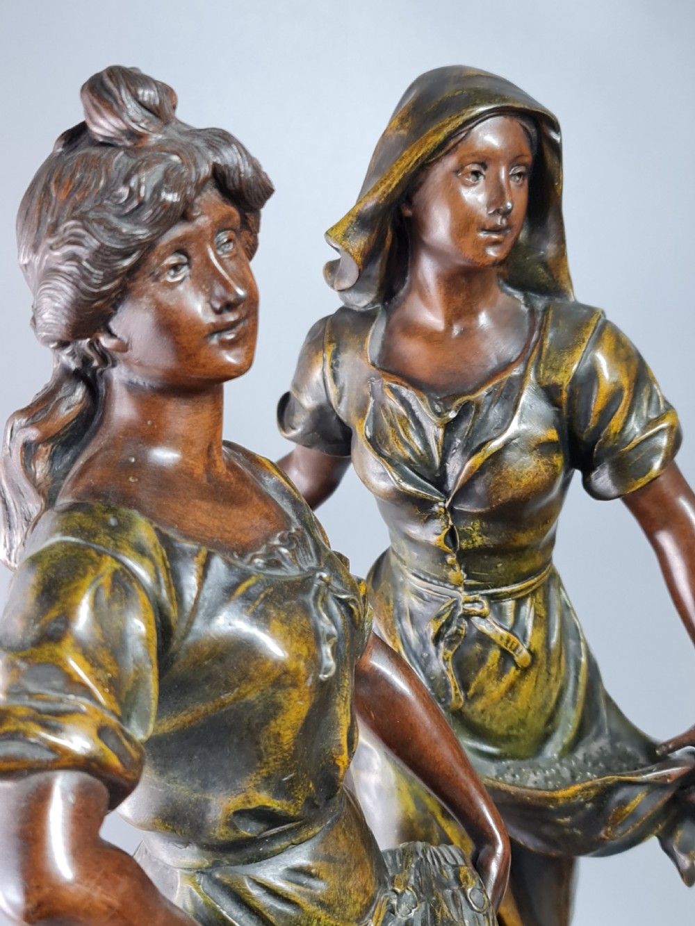 Pair of Large Bronzed Spelter Figures Depicting Spring and Autumn After Sylvain Kinsburger (1855-1935) View X