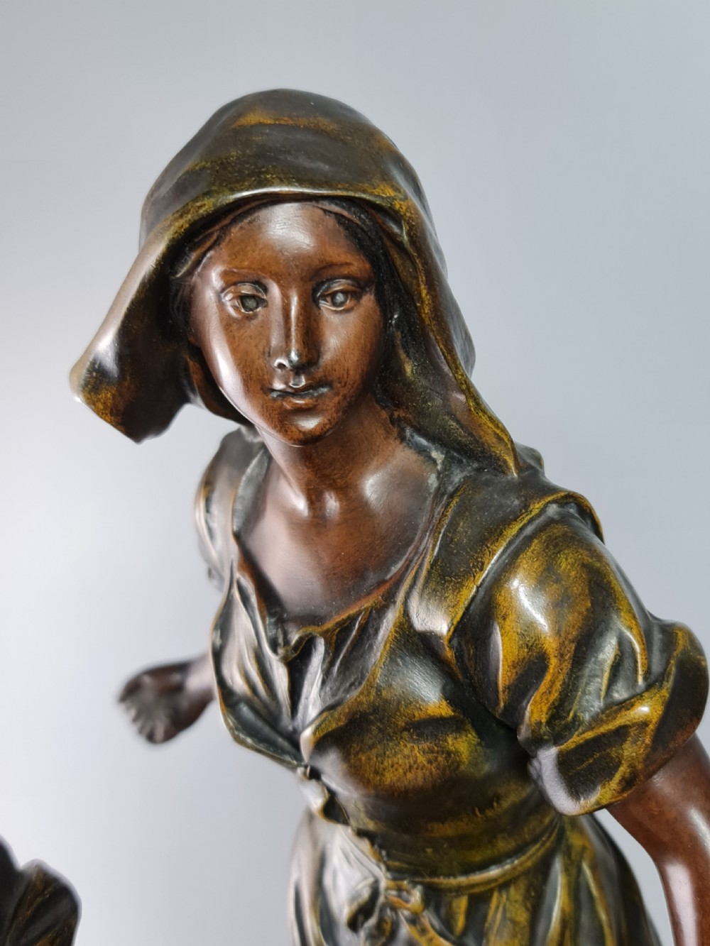 Pair of Large Bronzed Spelter Figures Depicting Spring and Autumn After Sylvain Kinsburger (1855-1935) View XI