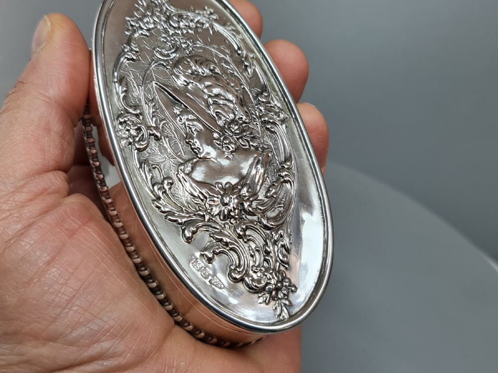 Delightful c1906 Walker & Hall Large HM Silver Oval Dressing Table Box View XV
