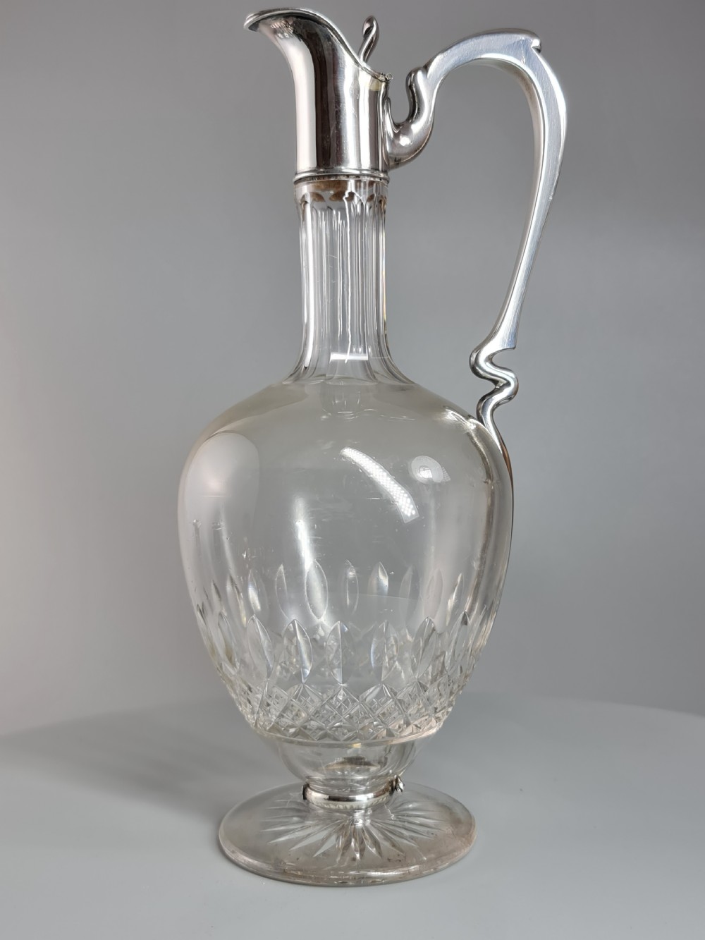 Stunning Design Art Nouveau French Silver & Cut Glass Claret Jug c1900 View II