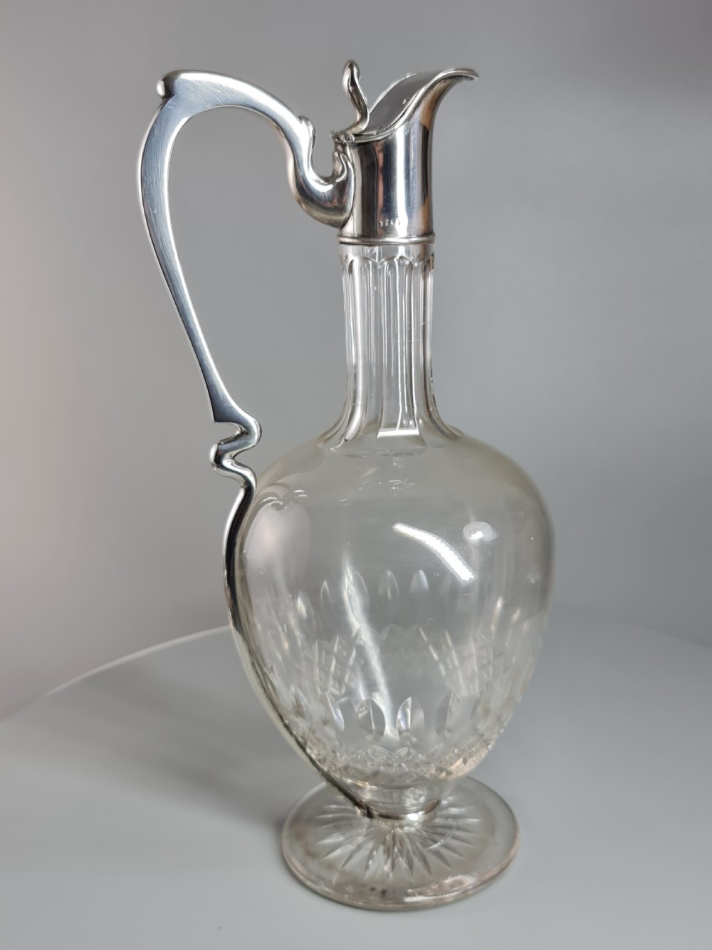 Stunning Design Art Nouveau French Silver & Cut Glass Claret Jug c1900 View III