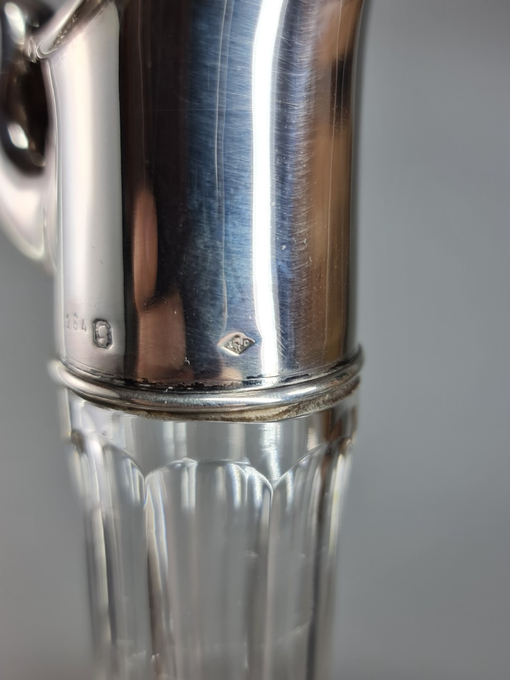 Stunning Design Art Nouveau French Silver & Cut Glass Claret Jug c1900 View V