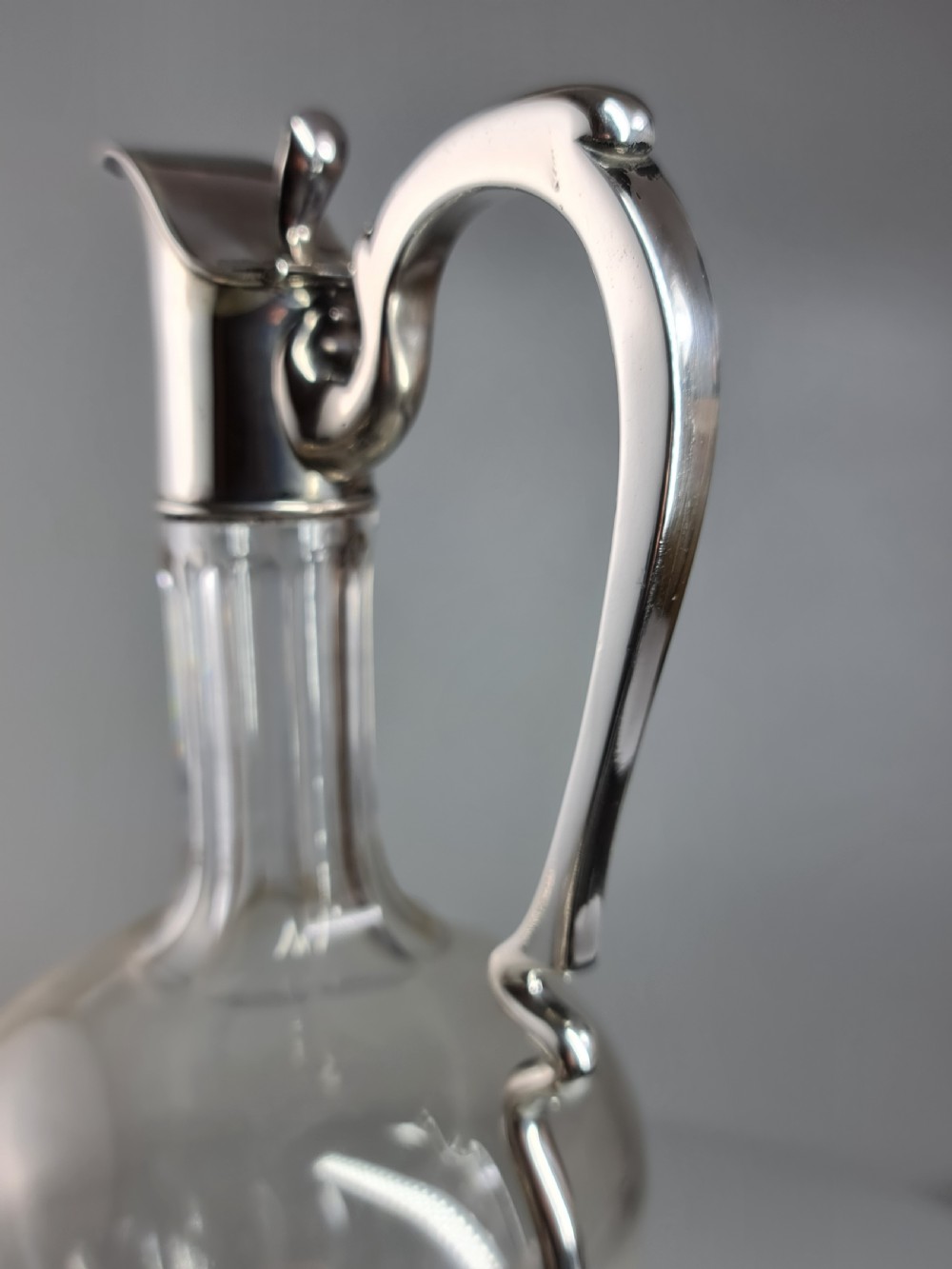 Stunning Design Art Nouveau French Silver & Cut Glass Claret Jug c1900 View VI