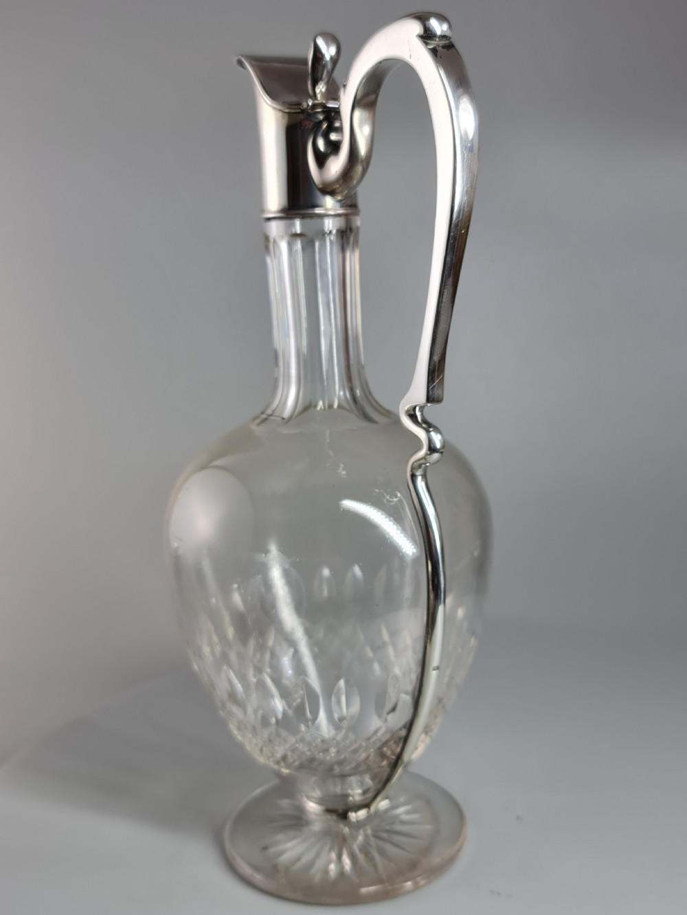 Stunning Design Art Nouveau French Silver & Cut Glass Claret Jug c1900 View IX