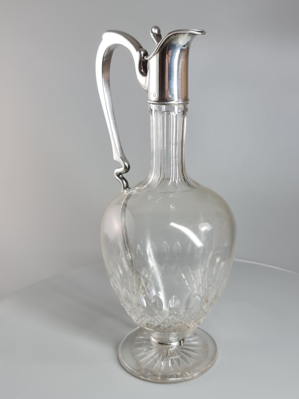 Stunning Design Art Nouveau French Silver & Cut Glass Claret Jug c1900 View X
