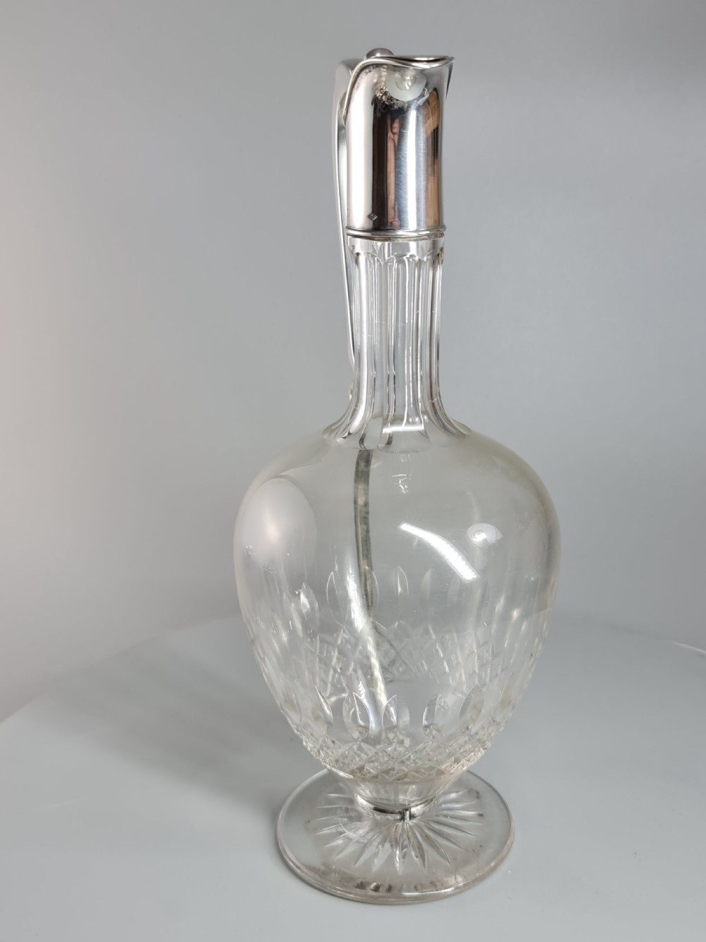 Stunning Design Art Nouveau French Silver & Cut Glass Claret Jug c1900 View XI