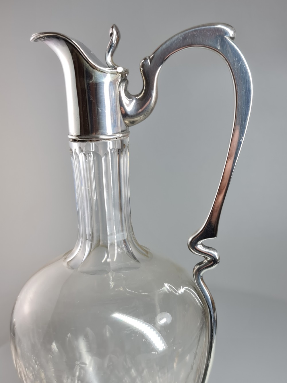Stunning Design Art Nouveau French Silver & Cut Glass Claret Jug c1900 View XIII