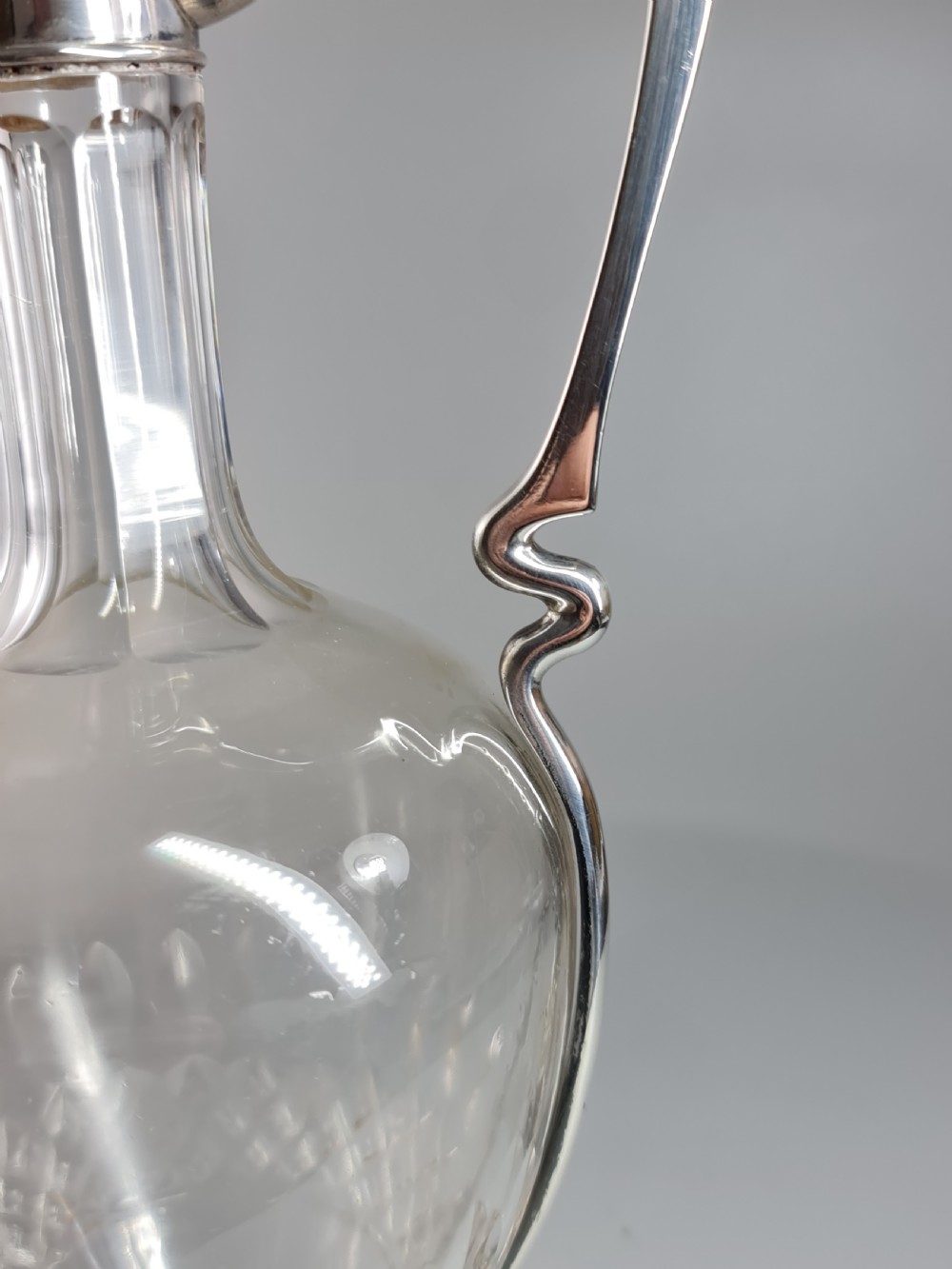 Stunning Design Art Nouveau French Silver & Cut Glass Claret Jug c1900 View XVII