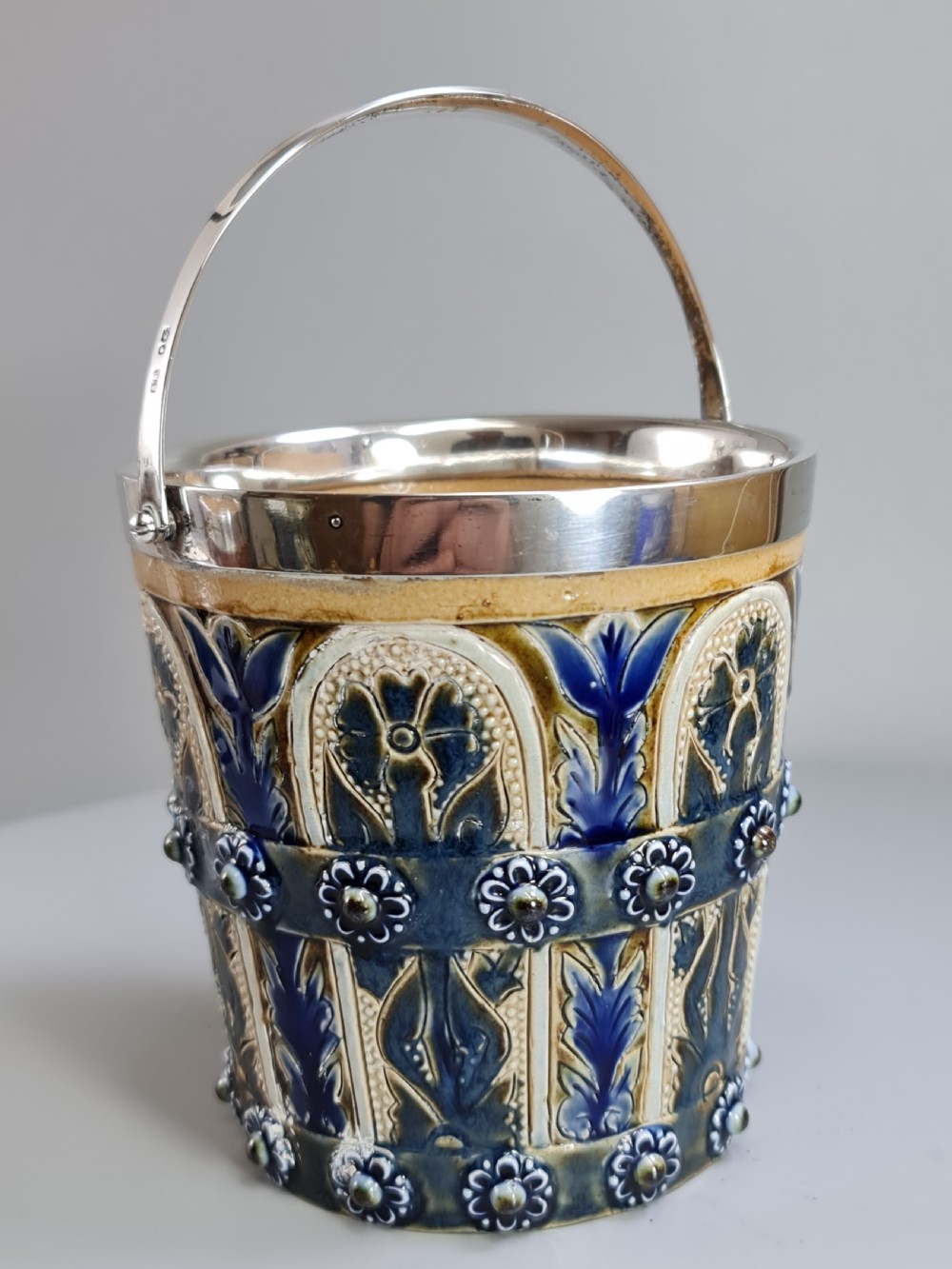 Beautiful Doulton Lambeth Edith Lupton Silver Mounted Ice Bucket c1880 View XIII