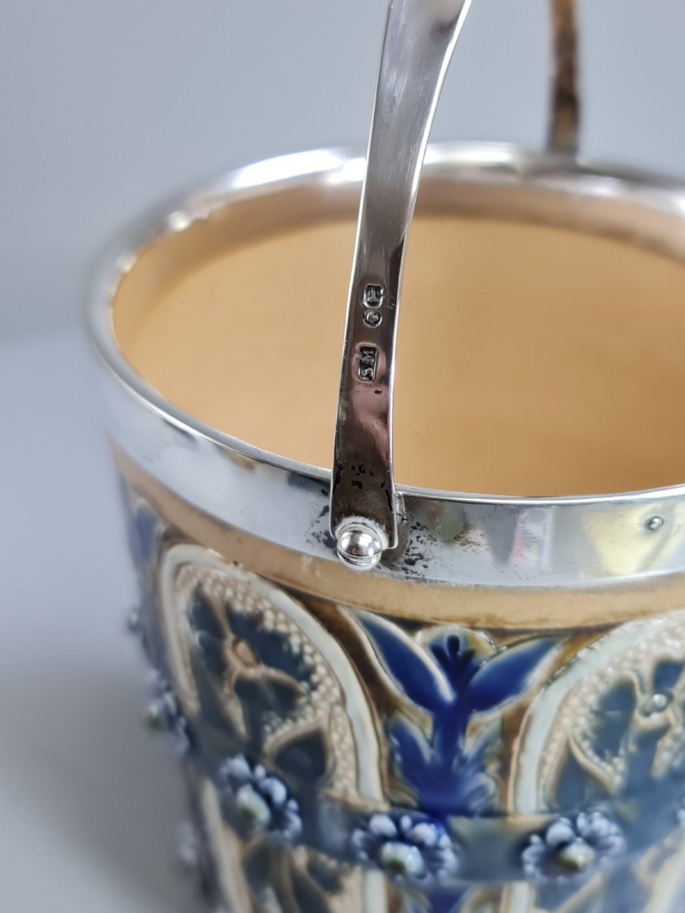 Beautiful Doulton Lambeth Edith Lupton Silver Mounted Ice Bucket c1880 View XIV